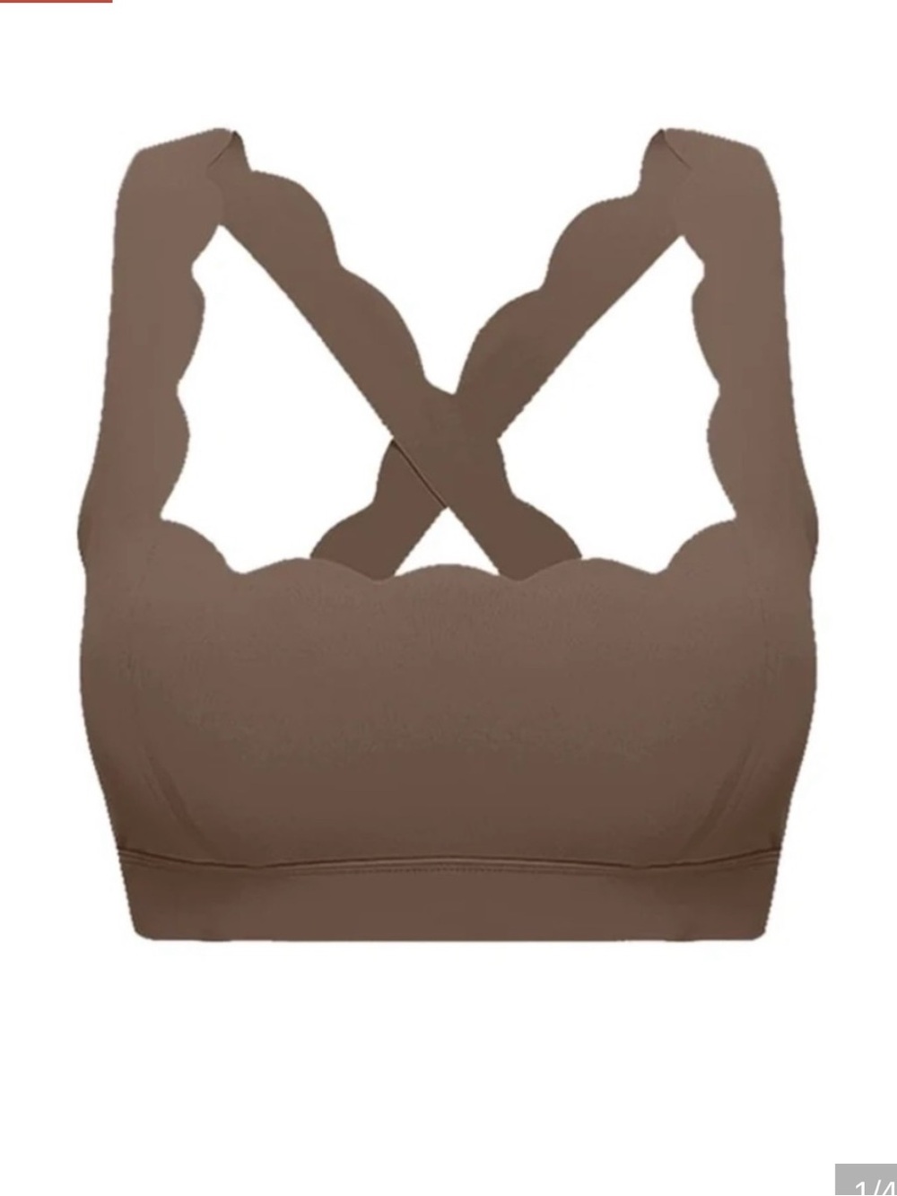 Scalloped Cross-Back Brown Padded Sports Bralette